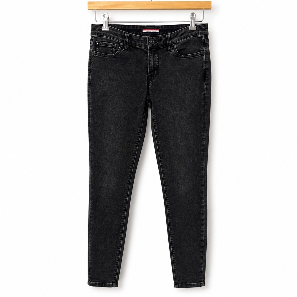 Tommy Hilfiger Womens Skinny Jeans Washed Black Stretch Denim Size 2 Mid Rise